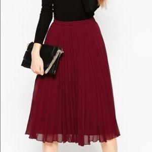 Burgundy A-line pleaded skirt from Asos